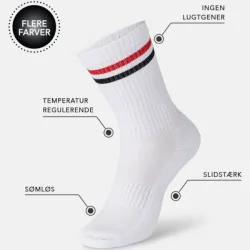 Bambus tennis str�mper - hvid med striber