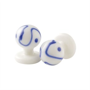 0872337- kugleknopper i glas med hvid bl (12 stk.)