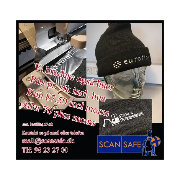 Sort hue med Broderi min. 15 stk.