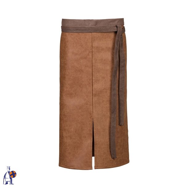 173 - Bistroforkl�de i l�derlook med slids, B 100 x L 75 cm. cognac