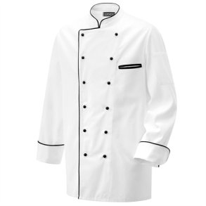 203 - Kokkejakke hvid langrmet med piping i kongebl