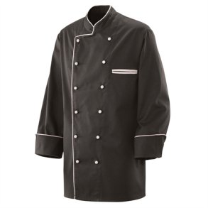 207 - Kokkejakke sort langrmet med piping i hvid