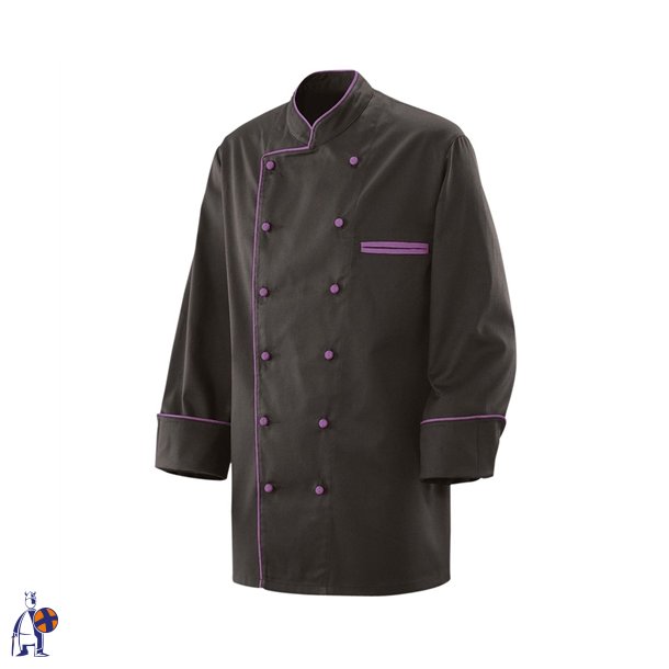 207 - Kokkejakke sort lang�rmet med piping i purple