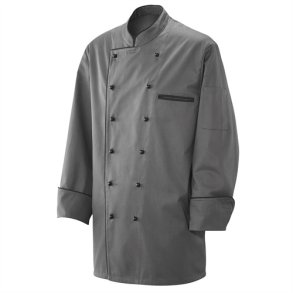 208 - Langrmet kokkejakke, farve slvgr, med sorte kanter