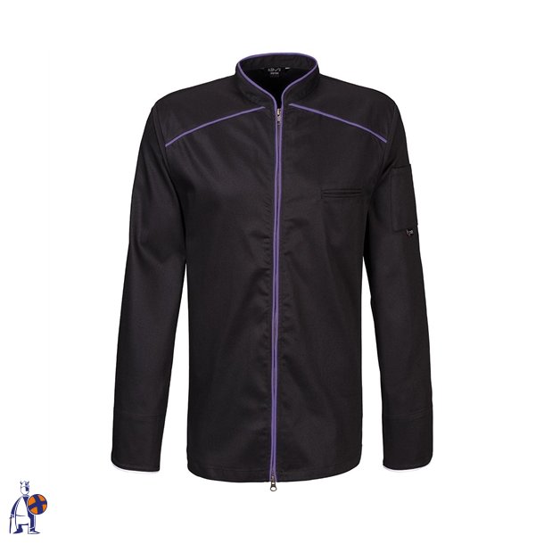 220 - Lang�rmet kokkejakke, 2-vejs lynl�s, farve sort med purple