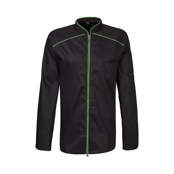 220 - Langrmet kokkejakke, 2-vejs lynls, farve sort med citron grn