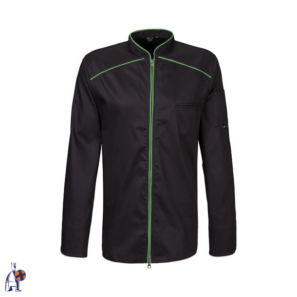 220 - Lang�rmet kokkejakke, 2-vejs lynl�s, farve sort med citron gr�n