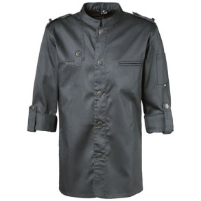 222 - Biker stil kokkejakke, justerbare lange rmer, trykknapper grafit