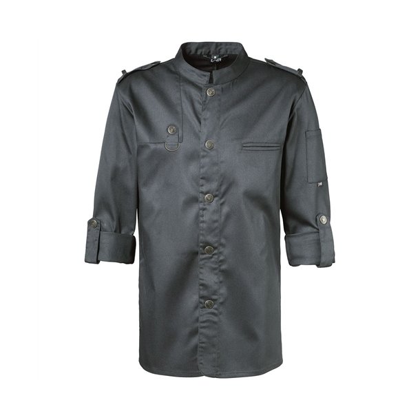 222 - Biker stil kokkejakke, justerbare lange rmer, trykknapper grafit