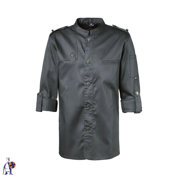 222 - Biker stil kokkejakke, justerbare lange �rmer, trykknapper grafit