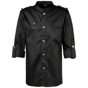 222 - Biker stil kokkejakke, justerbare lange rmer, trykknapper sort