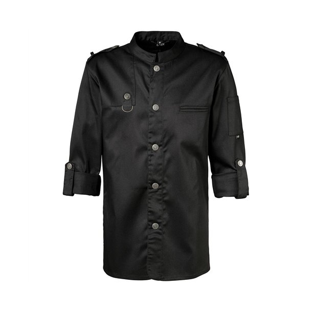 222 - Biker stil kokkejakke, justerbare lange rmer, trykknapper sort
