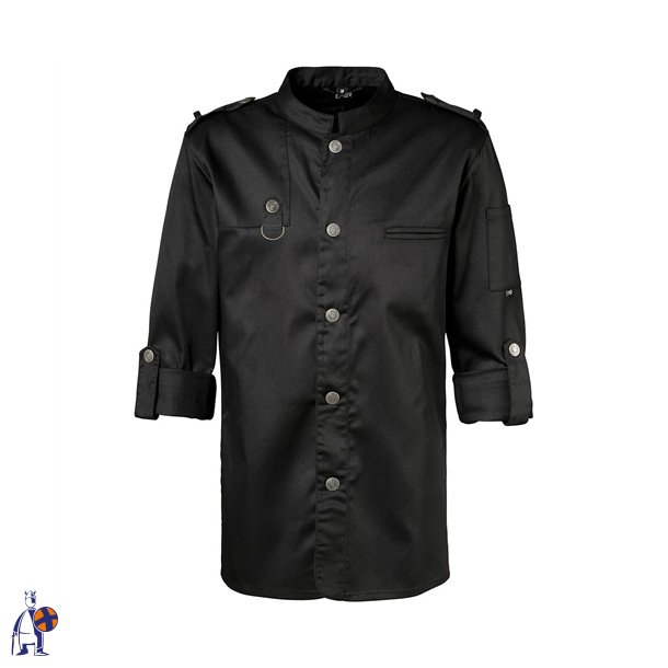 222 - Biker stil kokkejakke, justerbare lange �rmer, trykknapper sort
