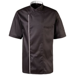 224 - Kokkejakke med halvrmer, trykknapper, farve sort med farvet piping