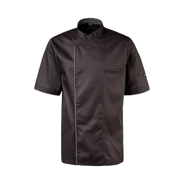 224 - Kokkejakke med halvrmer, trykknapper, farve sort med grafit piping