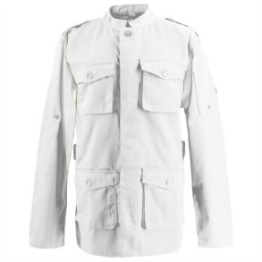 226 - Kokkejakke i parka-stil, langrmet, trykknapper hvid