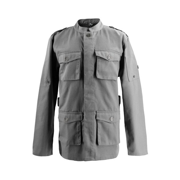 226 - Kokkejakke i parka-stil, langrmet, trykknapper grafit