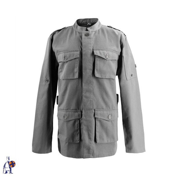 226 - Kokkejakke i parka-stil, lang�rmet, trykknapper grafit