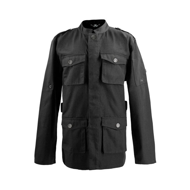 226 - Kokkejakke i parka-stil, langrmet, trykknapper sort