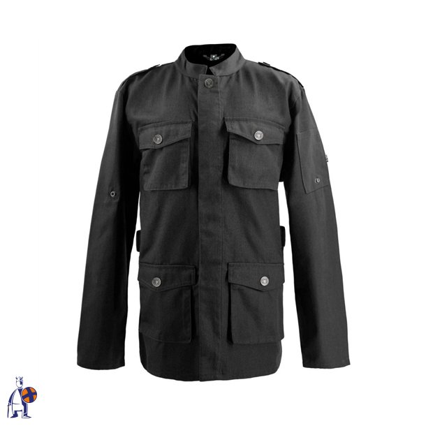 226 - Kokkejakke i parka-stil, lang�rmet, trykknapper sort