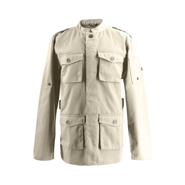 226 - Kokkejakke i parka-stil, langrmet, trykknapper sand