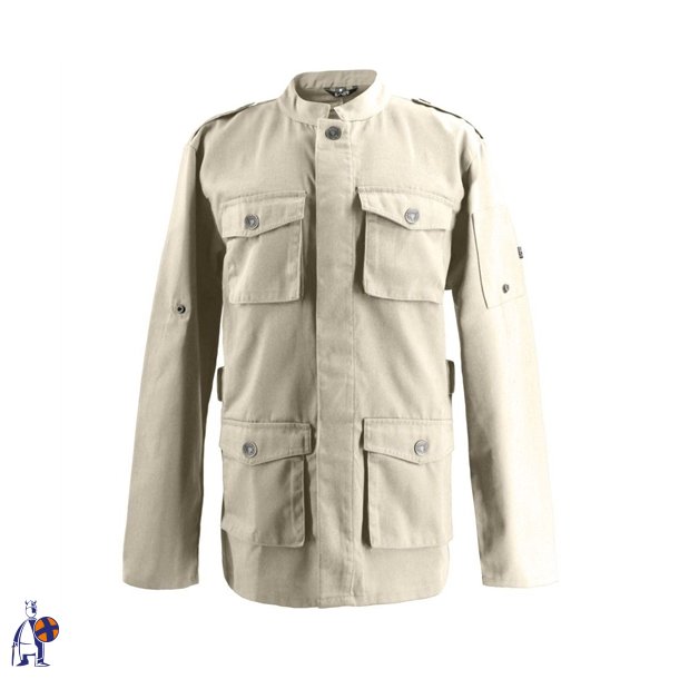 226 - Kokkejakke i parka-stil, lang�rmet, trykknapper sand