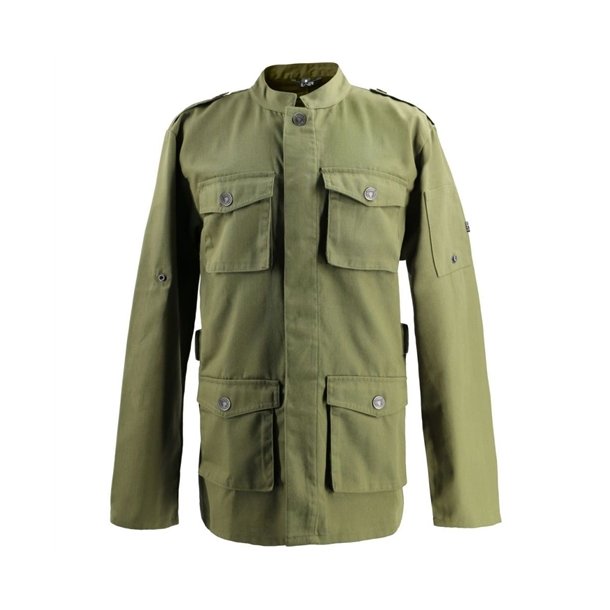 226 - Kokkejakke i parka-stil, langrmet, trykknapper oliven