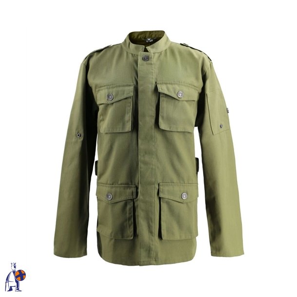 226 - Kokkejakke i parka-stil, lang�rmet, trykknapper oliven