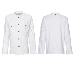 227 - Kokkejakke i Westernstyle, langrmet, trykknapper hvid