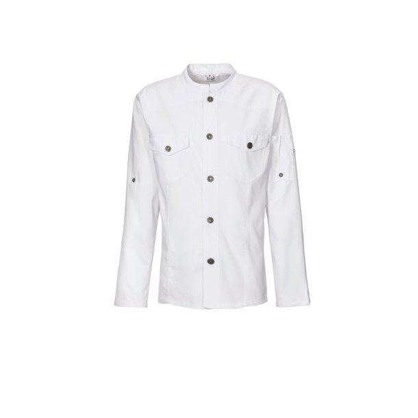 227 - Kokkejakke i Westernstyle, langrmet, trykknapper hvid
