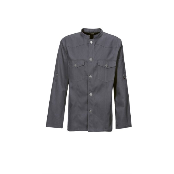 227 - Kokkejakke i Westernstyle, langrmet, trykknapper grafit