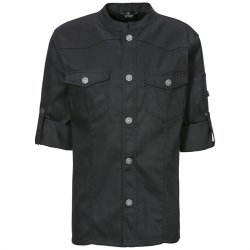 227 - Kokkejakke i Westernstyle, langrmet, trykknapper sort