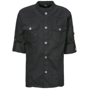 227 - Kokkejakke i Westernstyle, langrmet, trykknapper sort
