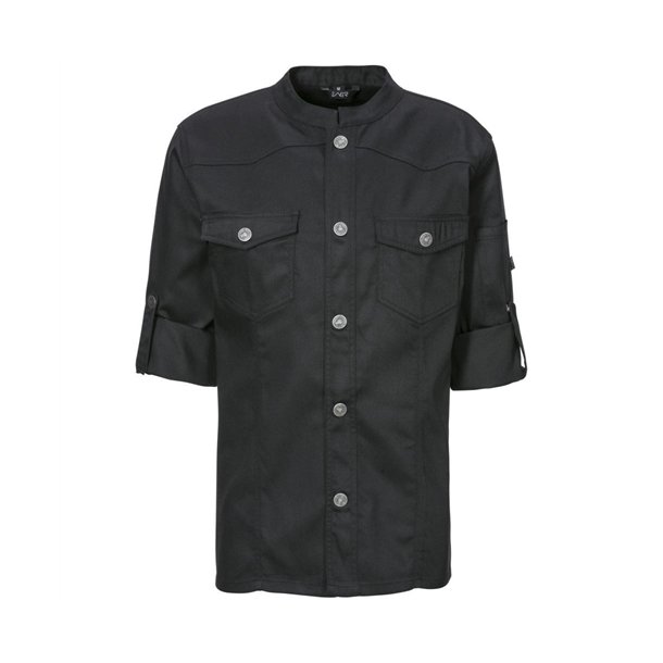 227 - Kokkejakke i Westernstyle, langrmet, trykknapper sort