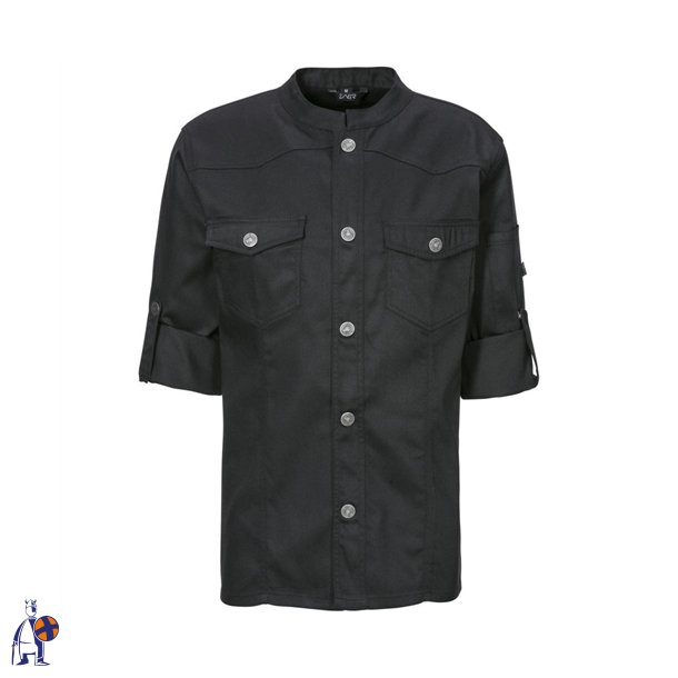 227 - Kokkejakke i Westernstyle, lang�rmet, trykknapper sort