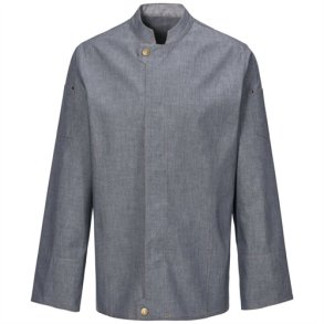 228 - Moderne kokkejakke, langrmet, denim, farve marinebl