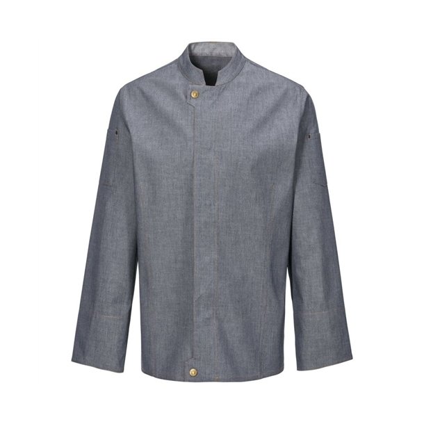 228 - Moderne kokkejakke, langrmet, denim, farve marinebl