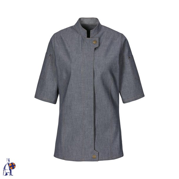 231 - Dame kokkejakke moderne, kort�rmet, denim, farve marinebl�