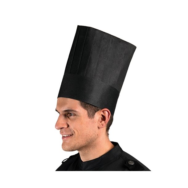 265 - Engangskokkehue af papir, flad, B 28 x H 30 cm sort