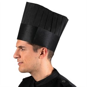 266 - Engangskokkehue af papir, flad, B 28 x H 25 cm. sort