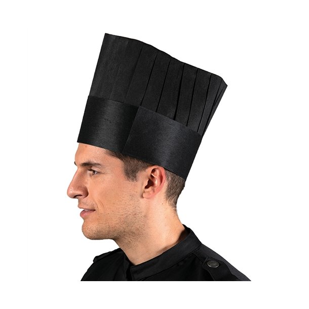 266 - Engangskokkehue af papir, flad, B 28 x H 25 cm. sort