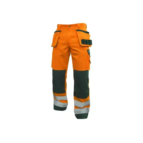 Dassy® Glasgow high visibility arbejdsbukser med hylsterlommer og knælommer orange  og  grøn 