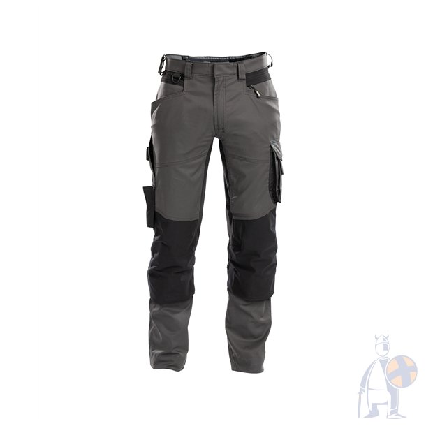 Dassy � Dynax arbejdsbukser med stretch og kn�lommer gr�/sort