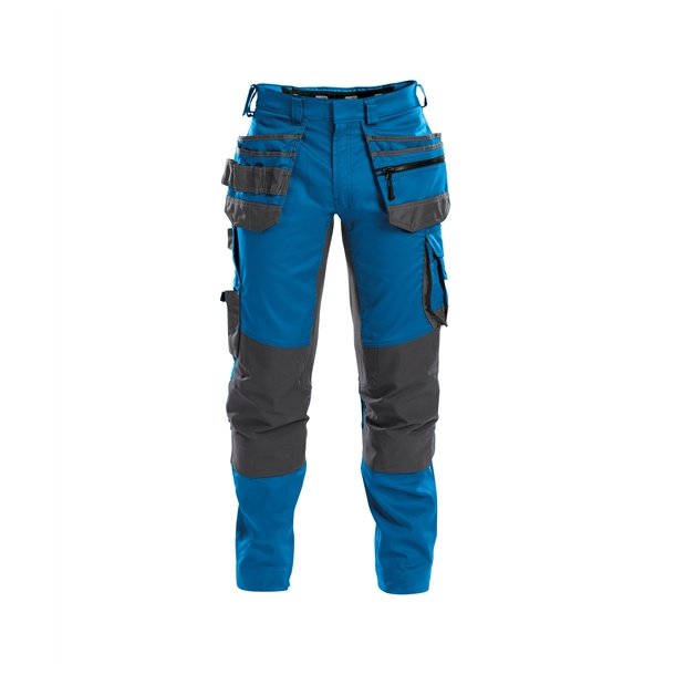 Dassy ® Flux arbejdsbukser med stretch, hylsterlommer og knælommer, Azurblå/grå
