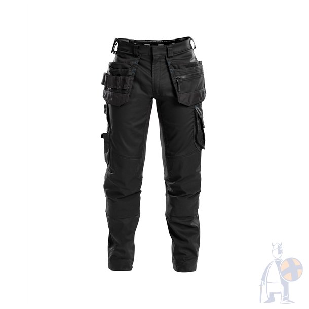Dassy � Flux arbejdsbukser med stretch, hylsterlommer og kn�lommer Sort