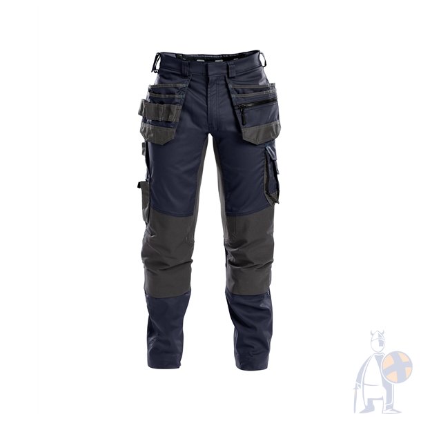 Dassy � Flux arbejdsbukser med stretch, hylsterlommer og kn�lommer, midnatsbl�/gr�
