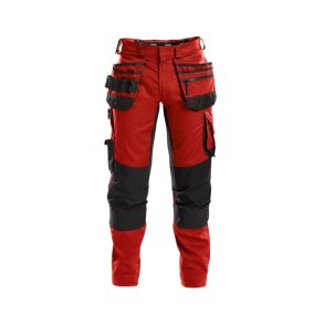 Dassy  Flux arbejdsbukser med stretch, hylsterlommer og knlommer rd/sort