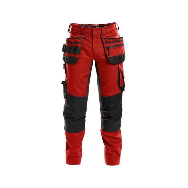 Dassy ® Flux arbejdsbukser med stretch, hylsterlommer og knælommer rød/sort