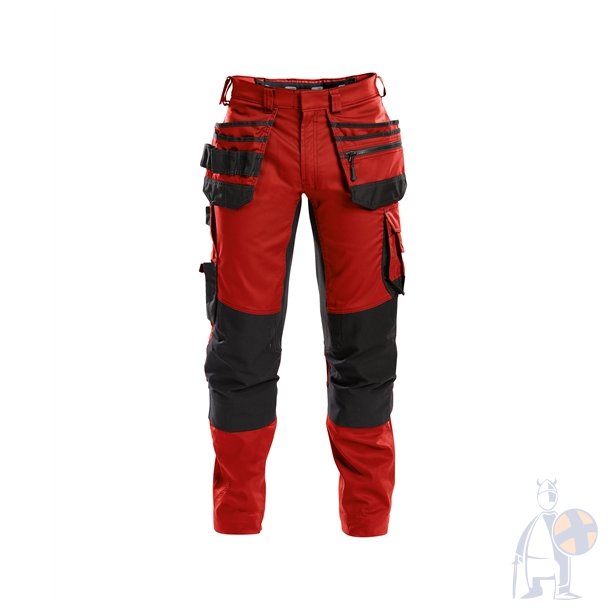 Dassy � Flux arbejdsbukser med stretch, hylsterlommer og kn�lommer r�d/sort