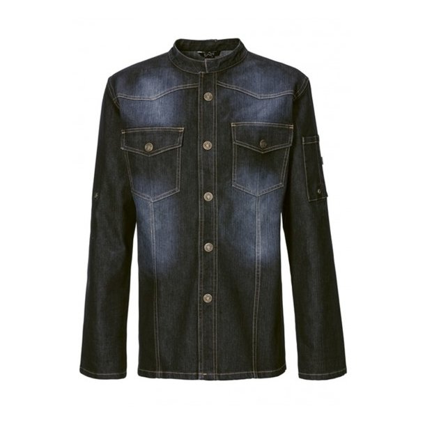 227 - Kokkejakke i Westernstyle, langrmet, trykknapper bl